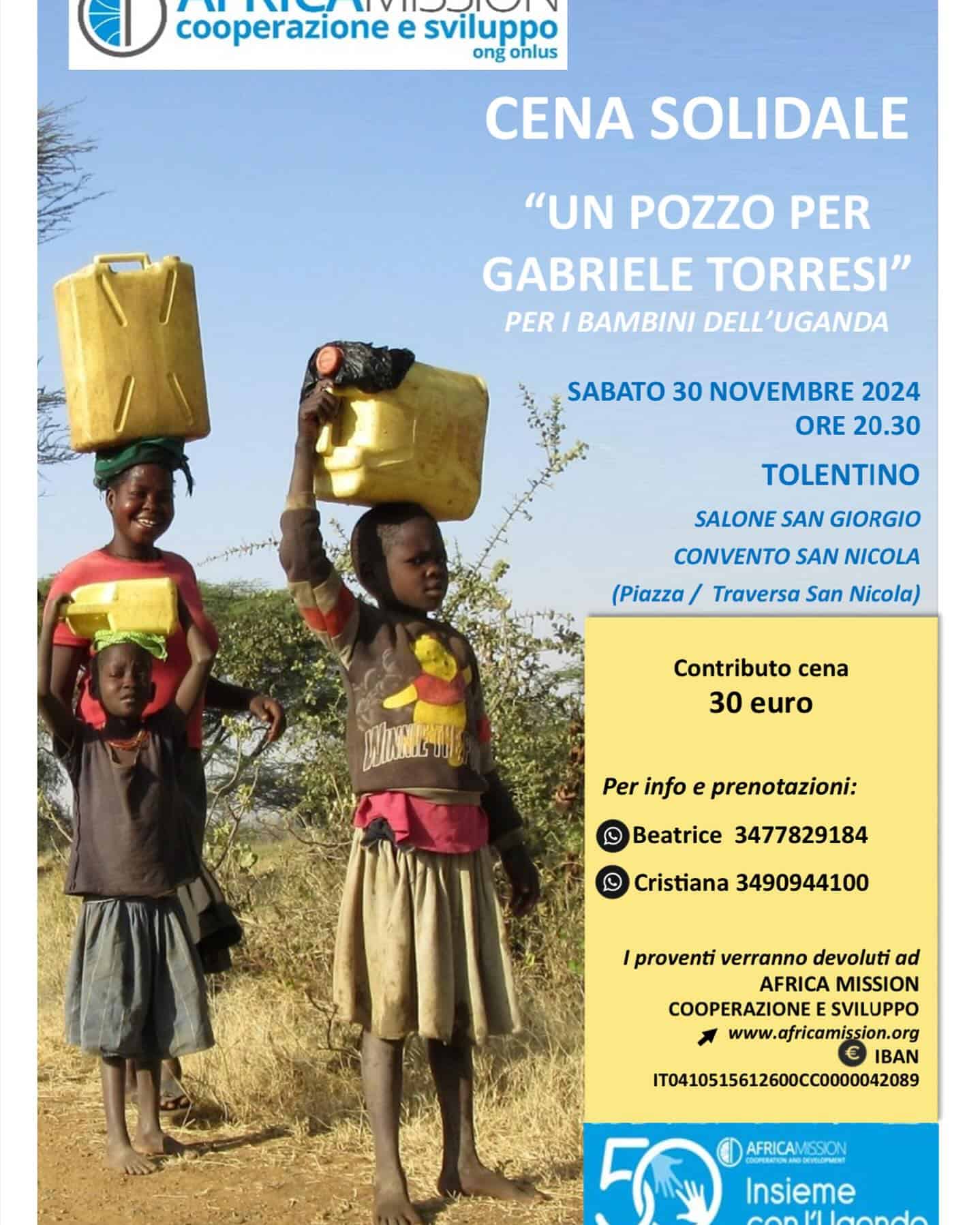 Cena solidale - Un pozzo per Gabriele Torresi - Per i bambini dell'Uganda